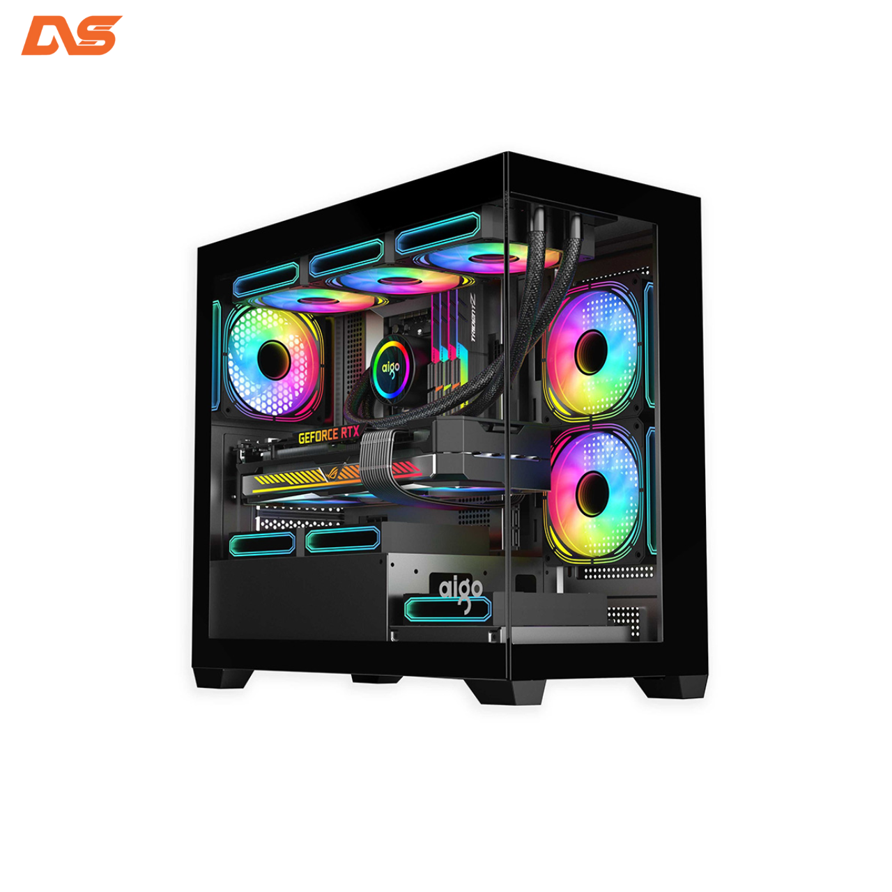 VỎ CASE AIGO C218M BLACK ( MATX, Màu Đen, Case Bể Cá)